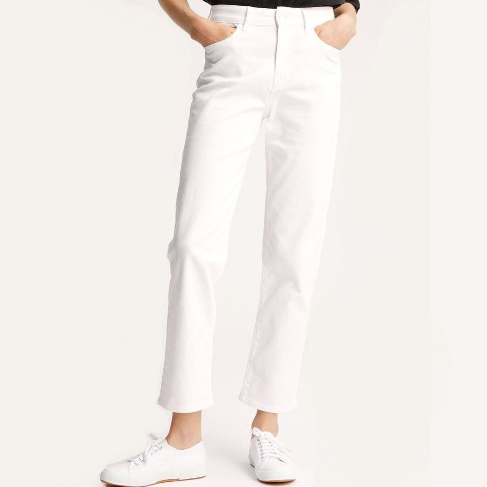 A.L.C Women's White Belt Looped Denham Bardot Straight Leg Jeans Size 12